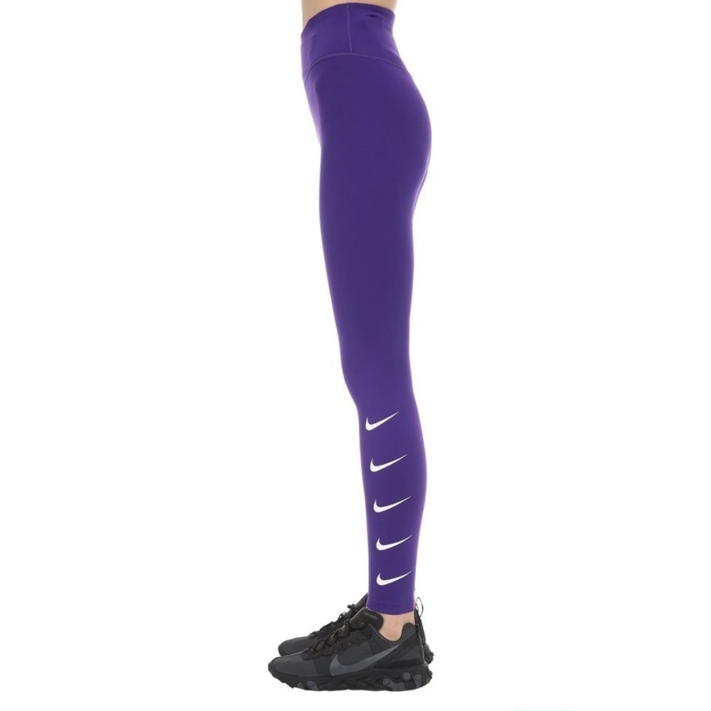 Nike Dri-FIT Leggings Women XS Purple Tight Fit Running Full Length Swoosh Logo